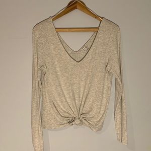 Cropped V-Neck Shirt with Front Tie